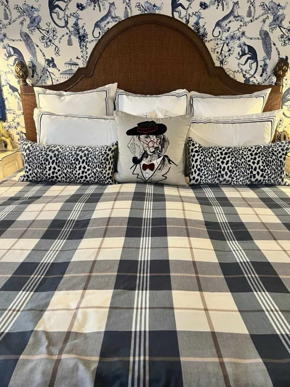 Plaid Duvet Cover Full/Queen BLUE Tan Cream 83